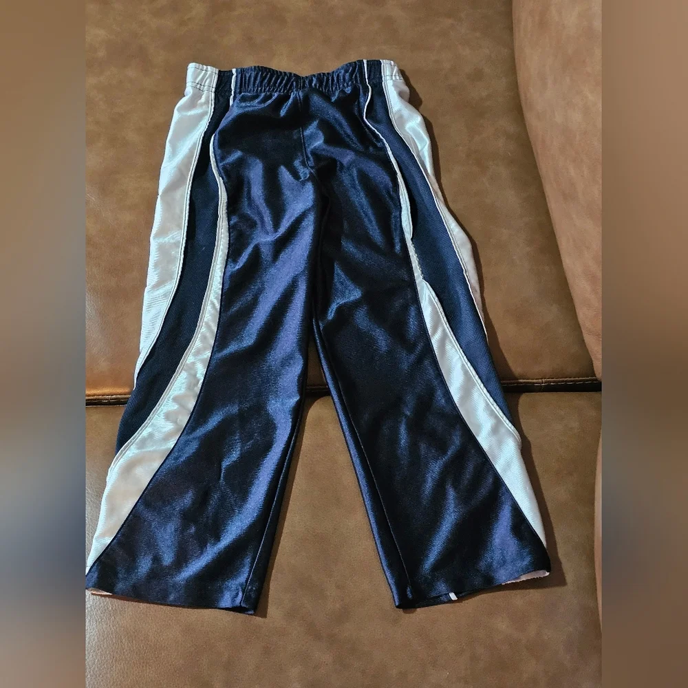 NIKE Y2k Dazzle Track Pants‎ Sz 5 Boys Shiny Silky Blue White Stripe Swoosh Vtg